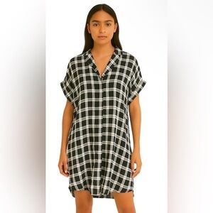 Rag & Bone Cooper Black and Gray Plaid Short Sleeve Button Front Dress Size XS